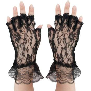 Skeleteen Girls Fingerless Lace Costume Gloves - Black