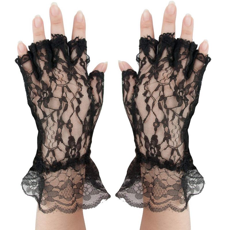 Skeleteen Girls Fingerless Lace Costume Gloves - Black, 1 of 5