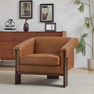 34'' Upholstered Mid-Century Modern Accent Chair with Deep Cushions, Wide Armrests and Solid Wood Frame - 1 of 4
