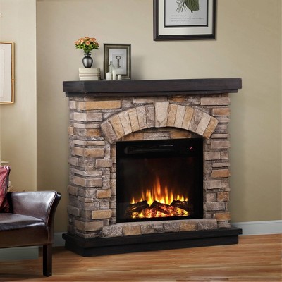 Festivo 36" Tan Faux Stone Freestanding Electric Fireplace