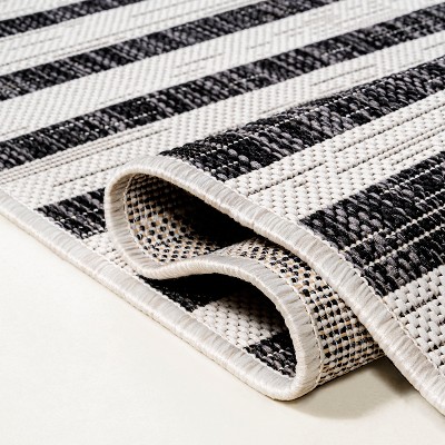 Sukie Ivory and Black Striped Synthetic Runner Rug