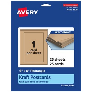 Avery Printable Rectangle Postcards with Sure Feed Technology, 6" x 9", Kraft Brown Cardstock, Print-to-the-Edge, Laser/Inkjet Cards, 25 Total - 1 of 4