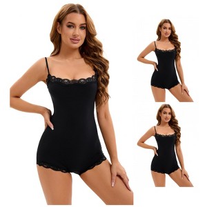 INSPIRE CHIC 3 Pcs Women's Lace Trim Cami Adjustable Straps Tummy Control Butt Lifter Body Shapers - 1 of 4