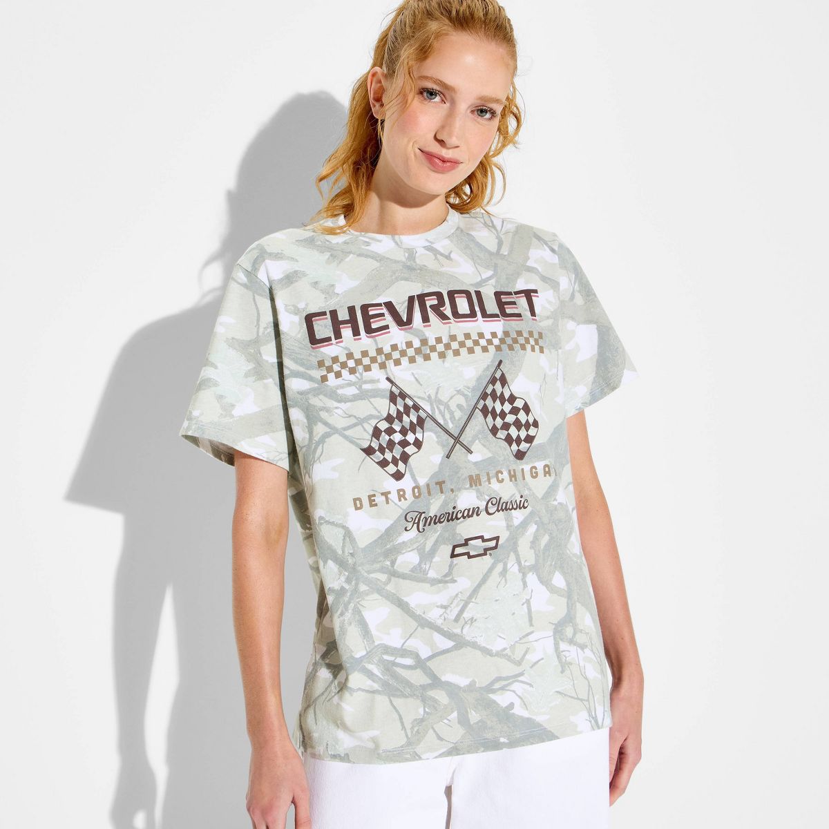 Women's Chevrolet Oversized Short Sleeve Graphic T-Shirt - Gray Camo