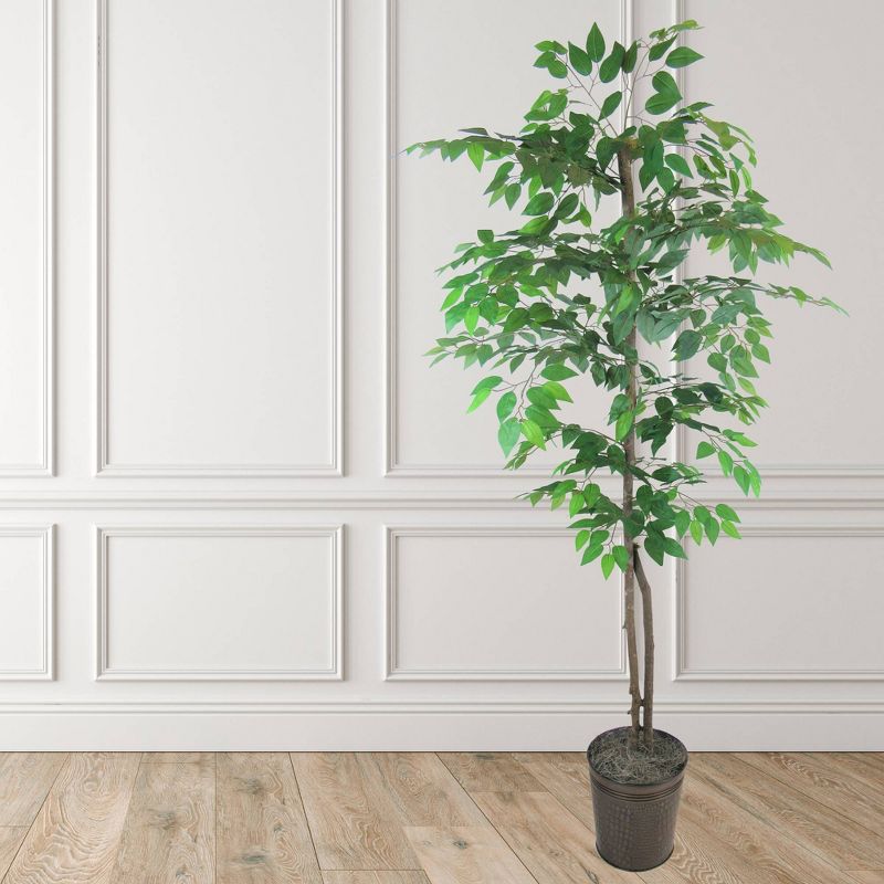 6&#39; Artificial Ficus Tree in Embossed Metal Base (Round) &#8211; LCG Florals, 5 of 8
