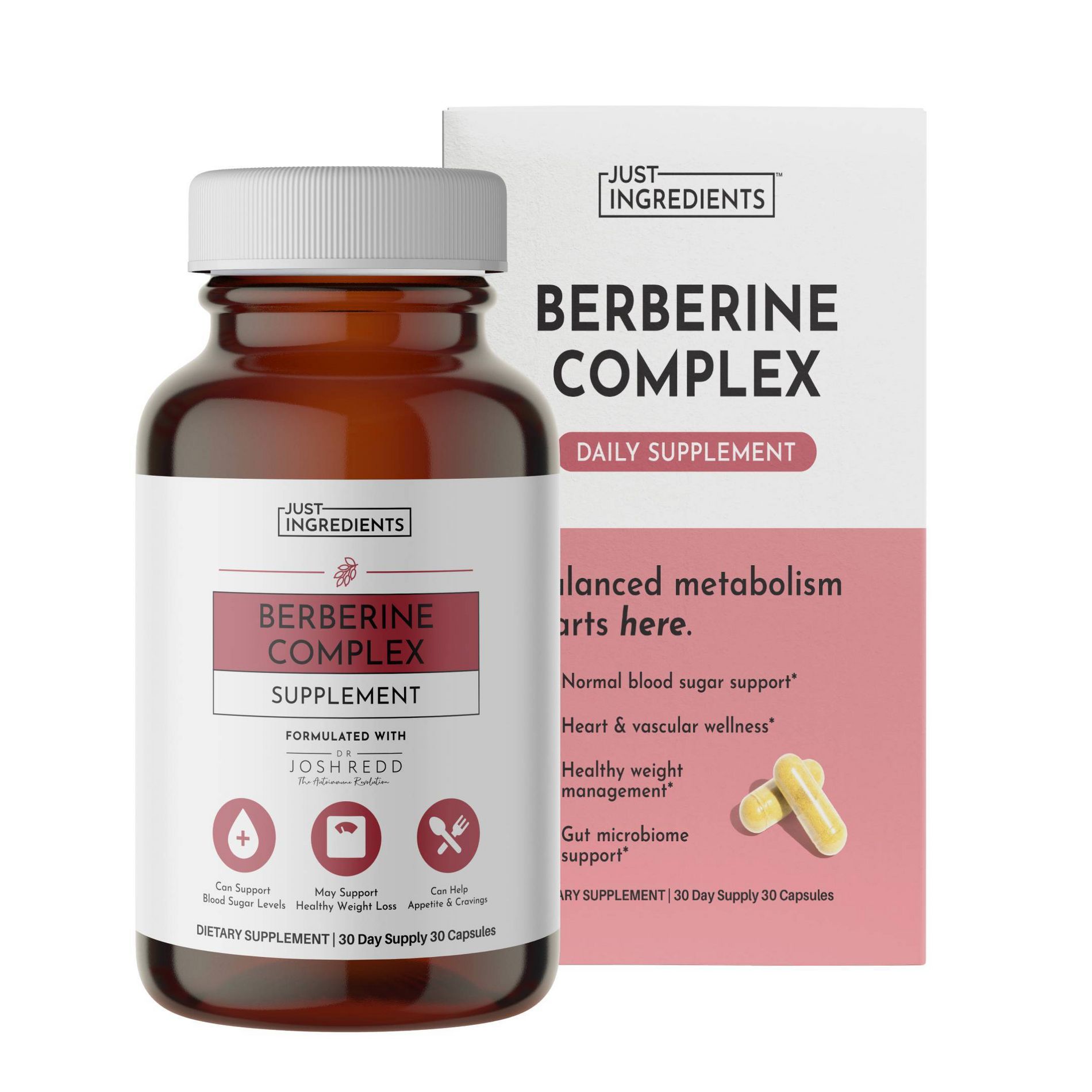 Just Ingredients Berberine Complex Daily Supplement Capsules - 30ct