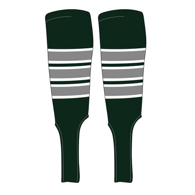 MK Socks Traditional Baseball Stirrups Pattern C-7 Forest Green, White, Silver (S)