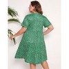 Women's Plus Size Lantern Sleeve Casual Ruffle Hem Loose Swing V Neck Tunic Mini Dress - 3 of 4
