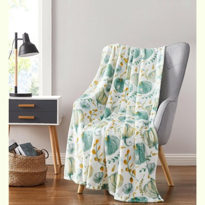 Kate Aurora Teal Halloween Harvest Pumpkins Oversized Blanket Accent Throw - 50 in. W x 70 in. L