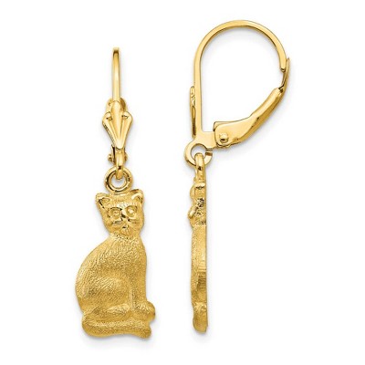 Black Bow Jewelry Polished and Satin Cat Lever Back Earrings in 14k Yellow Gold