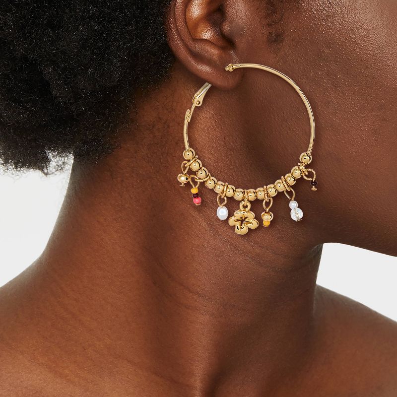Mixed Hibiscus and Beach Icon Charm Hoop Earrings - Wild Fable&#8482; Gold, 3 of 5