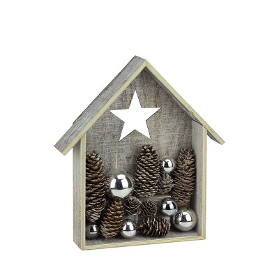 Ganz 11" Battery Operated Brown and White LED Rustic House Christmas Tabletop Decor