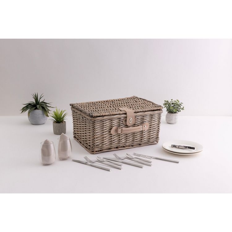 Picnic Basket Set for 2, Taupe Willow with Cream Accents, 4 of 9