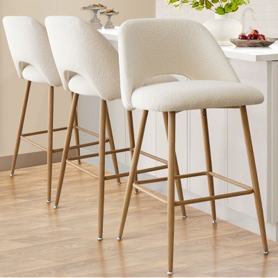 Boucle Counter Stool Set Of 3 Modern Upholstered Arched Back Kitchen Island Seating With Padded Seat And Footrest-Tanpinhause
