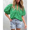 Women's Summer Tops 2025 Dressy Casual Short Sleeve V Neck Buttons Hollow Out Lace Embroidered Blouses Shirts - 2 of 4