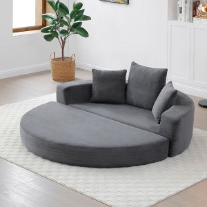 Okak Corduroy Lounge Convertible Floor Sofa Bed with Pillows,Round Futon Couch Sleeper Sofa for Living Room,Bedroom - 1 of 4