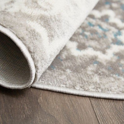 Blue and Gray Round Medallion Washable Area Rug