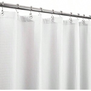Extra Long 80 Inch Shower Curtain, Honeycomb Waffle Weave Cotton Blend White 72x80, Heavy Weight Hotel Spa Luxury Washable Bathroom - 1 of 4