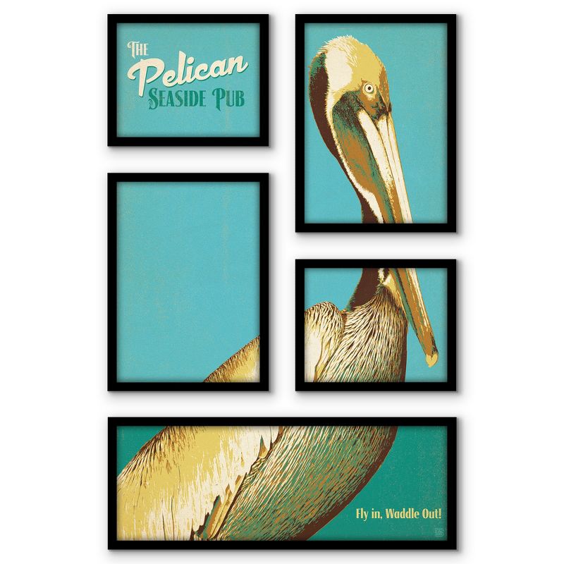 Americanflat Pelican Pub 5 Piece Grid Wall Art Room Decor Set - Vintage Animal Modern Home Decor Wall Prints, 1 of 6