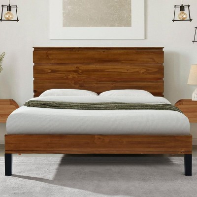 Streamdale Mid-Century Modern Solid Pine Wood King Bed with Slats
