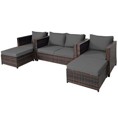 Tangkula Outdoor Wicker Coversation Set with Removable Cushions White/Navy/Red/Turquoise/Black, 5 Piece