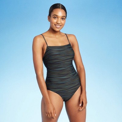 Women's Straight Neck Cinch Back Modern One Piece Swimsuit - Kona Sol™ Zebra Print XS