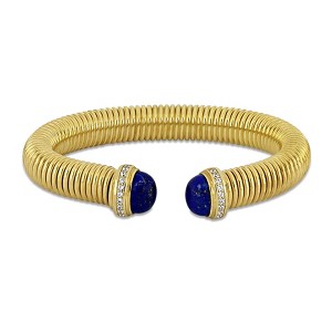 EVERLY JEWELRY | Yellow Plated Sterling Silver 0.20 CT TGW Cubic Zirconia Lapis wide rounded omega Bangle - 1 of 4