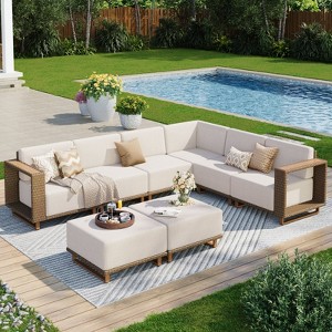 Captiva Designs Outdoor Patio Modular Furniture Sectional Wicker Sofa Set with 9.8 Inch Thick Cushions - 1 of 4