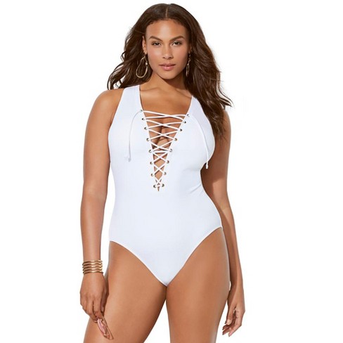 Next SPLICED PLUNGE TUMMY CONTROL SWIMSUIT - Swimsuit - cream