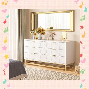Garvee Sleek White 6-Drawer Dresser with Gold Accents – Stylish Storage Organizer on Metal Legs for Bedroom, Living Room, or Hallway - 1 of 4