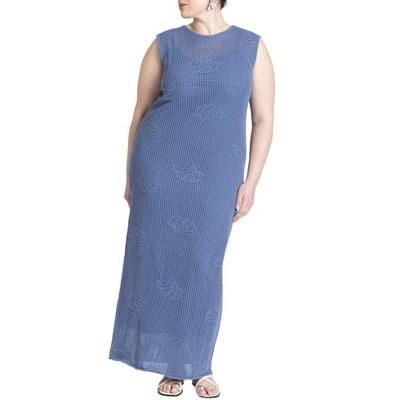 ELOQUII Women's Plus Size Shell Crochet Sweater Dress