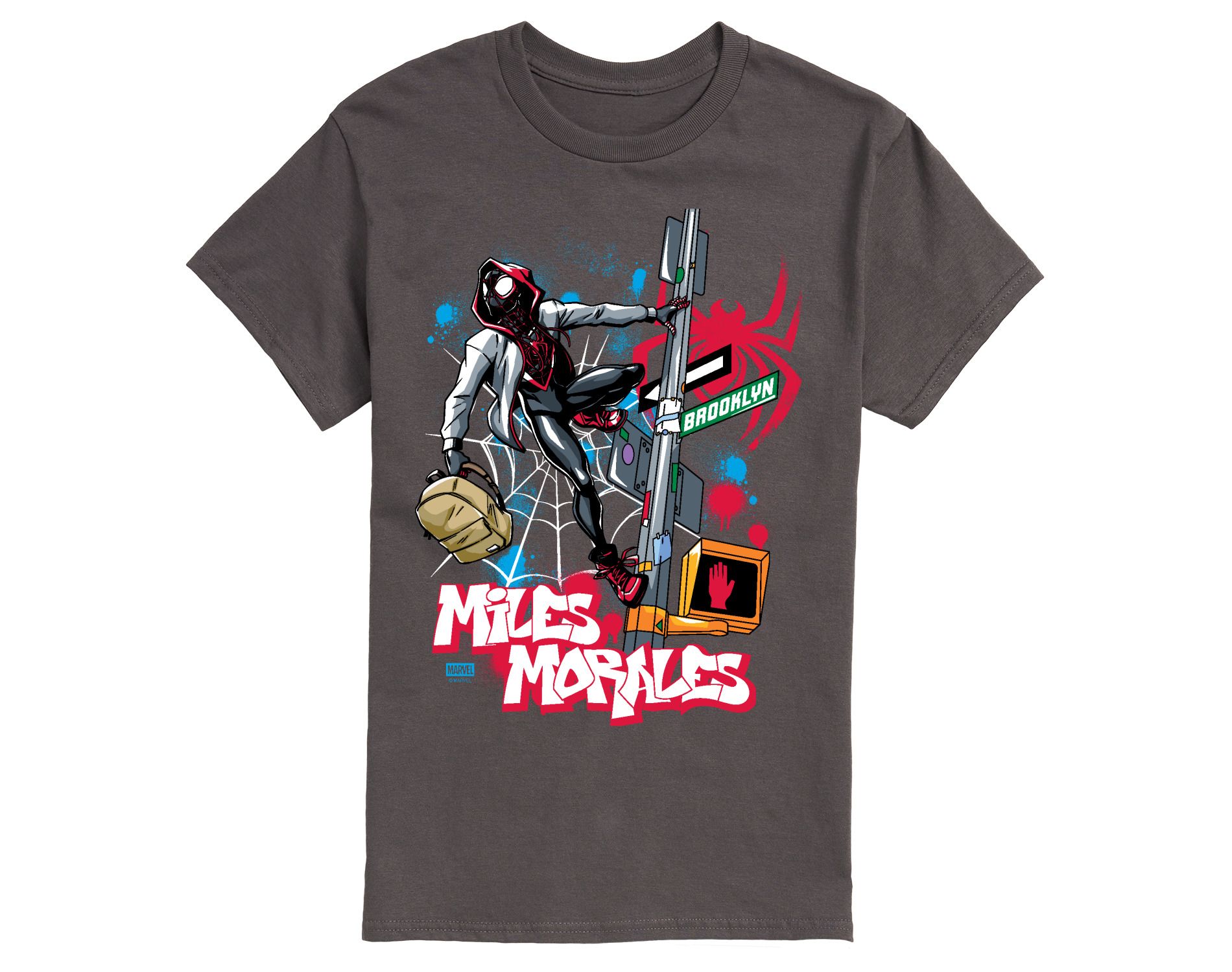 Men's Marvel Spider-Man Miles Morales Street Short Sleeve Graphic T-Shirt - Charcoal - 2 X-Large