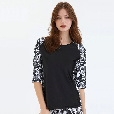 Calypsa Women's Loose Fit 3/4 Sleeve Rash Guard UPF 50+ Margaux Swim Top