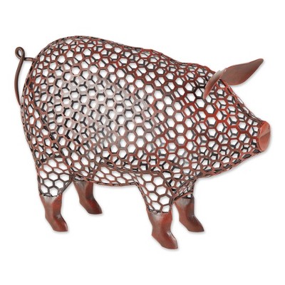 17.5" Iron Chicken Wire Pig Sculpture Brown - Zingz & Thingz