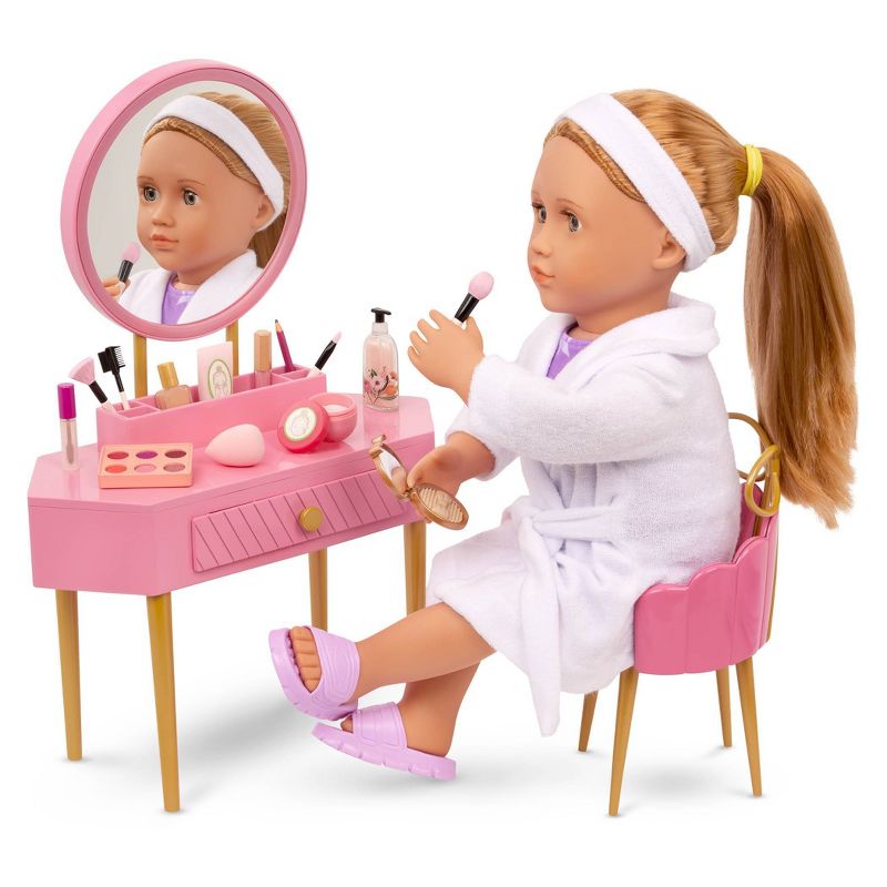 Our Generation Fabulous Fun Pink Vanity Table &#38; Chair Dollhouse Accessory Set for 18&#39;&#39; Dolls, 3 of 9
