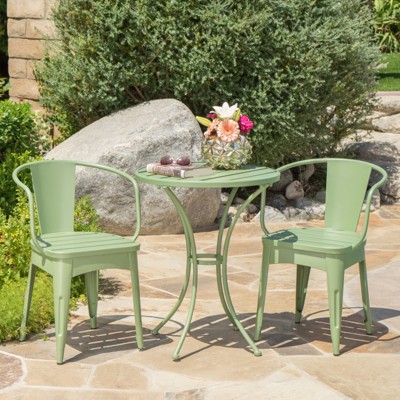 VisioGear Patio Bistro Sets, 3 Pieces Patio Dining Sets with Metal Table Top for Backyard or Poolside, Green, 24.25"*24.25"*30"