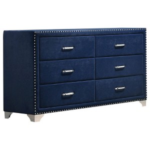 Benzara Cale 60 Inch Modern Glam Wood Dresser 6 Drawer Velvet