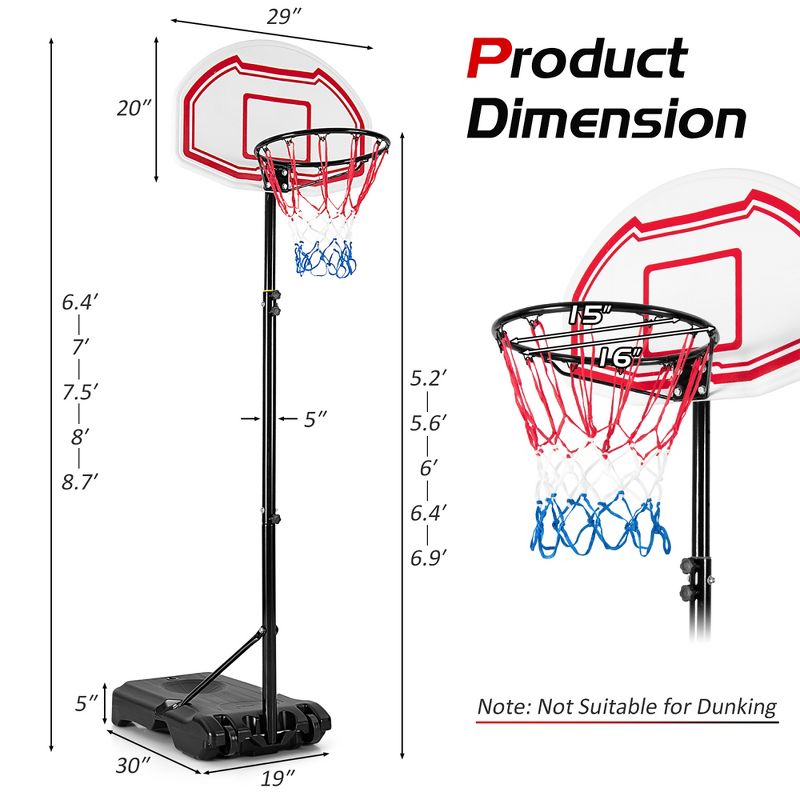 Costway Portable Basketball Hoop Stand Height Adjustable Goal System W/2 Nets Wheels, 4 of 11