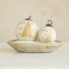 Storied Home Round Hand-Painted Glass Ball Ornament with Etched Trees and Stars, Matte Ivory Color and Gold Finish - 3 of 3