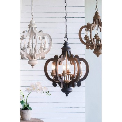 Antique Black 6-Light Wrought Iron Chandelier with Glass Shades