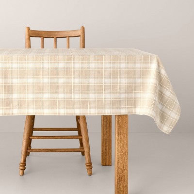 Grid Plaid Cotton Tablecloth Beige/Cream - Hearth & Hand™ with Magnolia