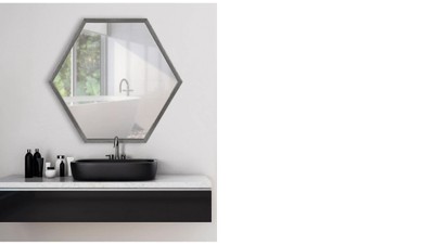 Laverty 24" x 26" Modern Hexagon Black Framed Wall Mirror