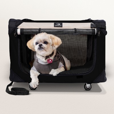 PetLuv Cat & Dog Pull-Along Carrier on Wheels & Rolling Travel Crate, Removable Soft Pillow, Privacy Windows, Locking Zippers, Pocket, Seatbelt Loops