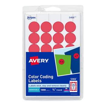 Avery Printable Removable Color-Coding Labels 3/4" dia Red 1008/Pack 05466