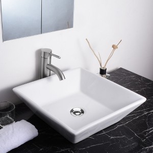 Aquaterior 16"x16"x4" Square Porcelain Ceramic Vessel Sink w/ Pop Up Drain Bathroom Vessel Basin - 1 of 4