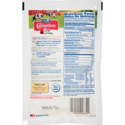Powdered Milk Nutrition Label