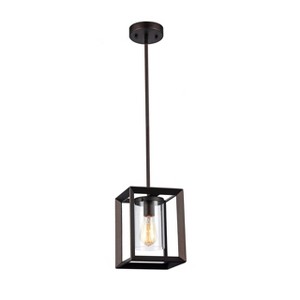 Chloe Lighting Ironclad Industrial-Style 1 Light Rubbed Bronze Ceiling Mini Pendant 7"Shade - 1 of 3