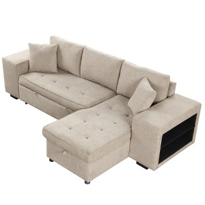 Dexmalle 3 Seat Sectional Pull Out Sleeper Sofa with Storage Chaise and 2 Stools - 1 of 4