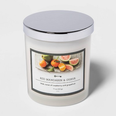 11oz Lidded Milky Glass Jar Red Mandarin and Guava Candle - Threshold™