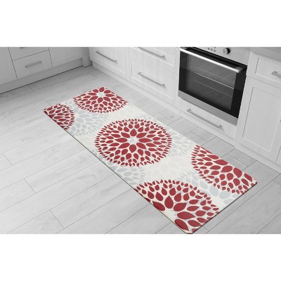 Red and White Modern Floral Anti-Fatigue Standing Mat 18" x 47"